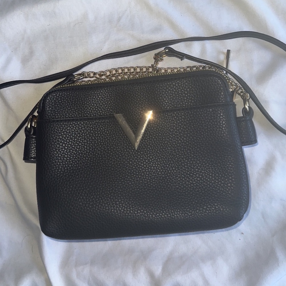 Black/Gold Leather Crossbody Purse